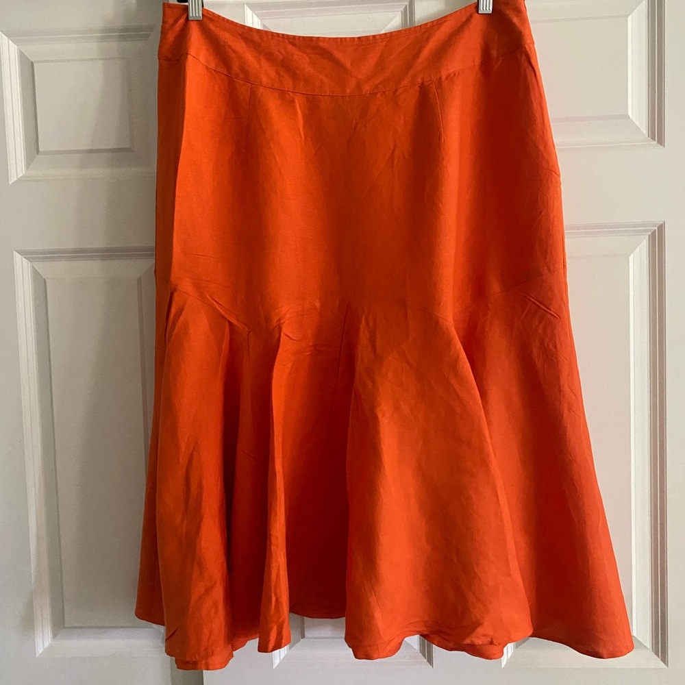 Ashley Stewart Orange linen mix midi Length Fit and Flare Skirt